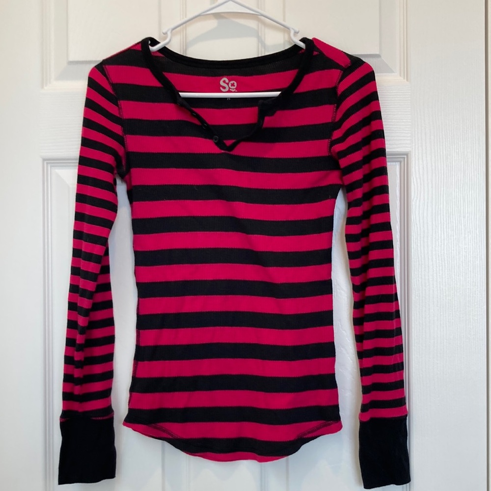 SO, Striped, Pink & Black, Long Sleeve Shirt
